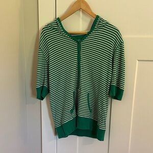 Sonoma Womens Green White Stripped Hooded Pullover Shirt Size XL Spring Nautical